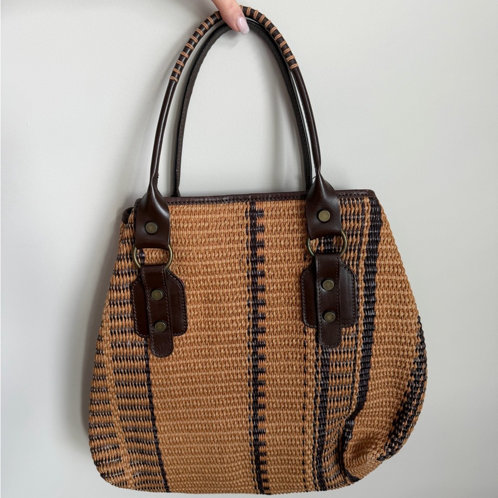 Roberto Pancini made in Italy tote shoulder bag beach tote woven w leather - Picture 4 of 6